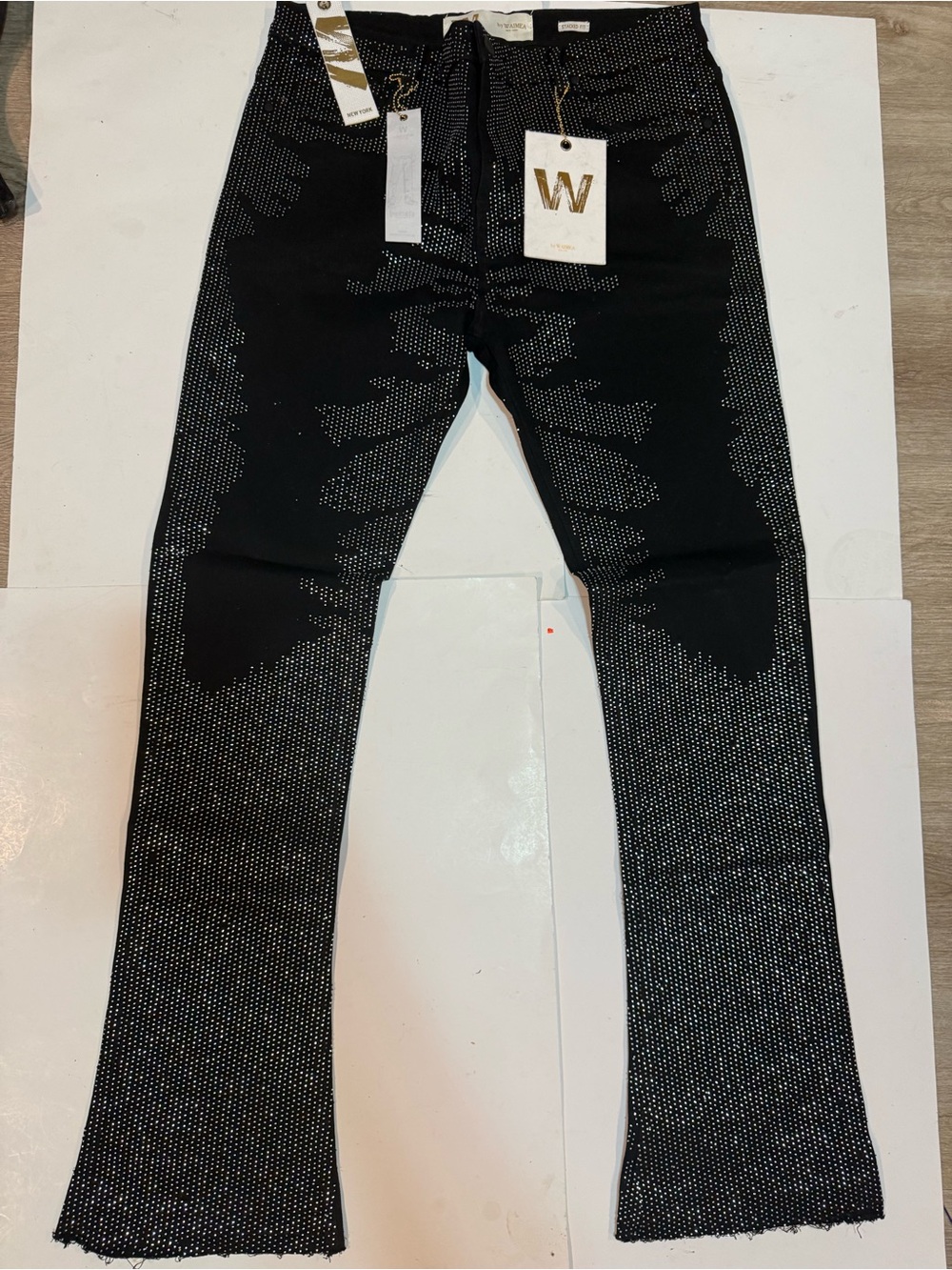 WAIMEA STACKED FLARED RHINESTONE DENIM JEANS/ Men Size 38 & 40